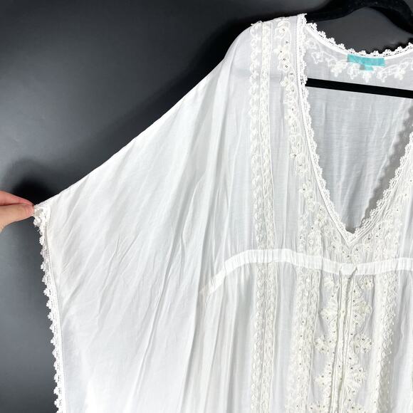 Melissa Odabash Kaftan Maxi Dress Coverup White V-Neck Eyelet Sequins One Size - Picture 4 of 9